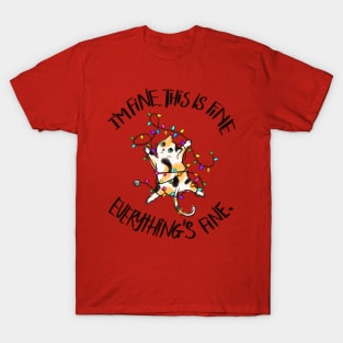 I'm Fine. This is Fine. Everything is Fine. Cat Christmas Lights T-Shirt